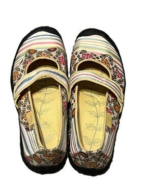 Granola Eclectic Boho Keen Harvest Mar Jane Flats Floral/Striped Canvas Size 8